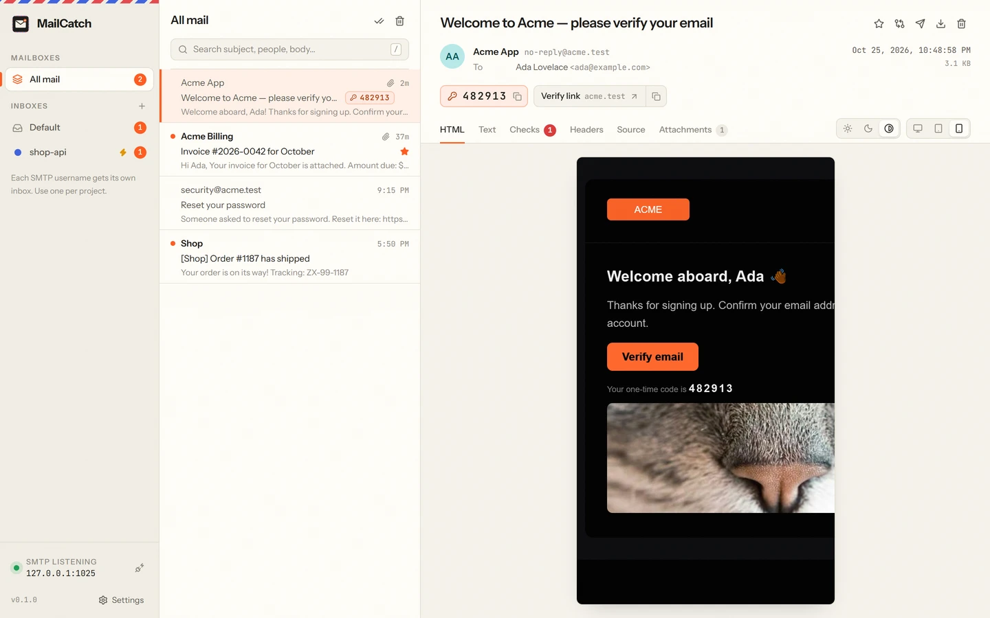 A welcome email previewed at mobile width with forced dark mode