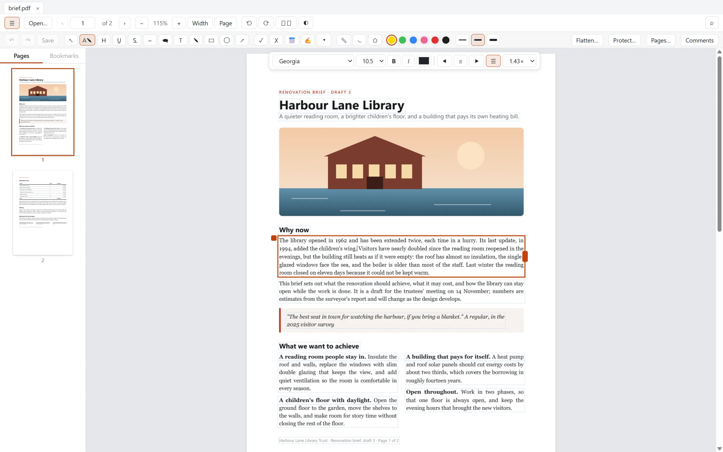 Oryx editing a paragraph in place: the text reflows inside its frame and the paragraph below moves down